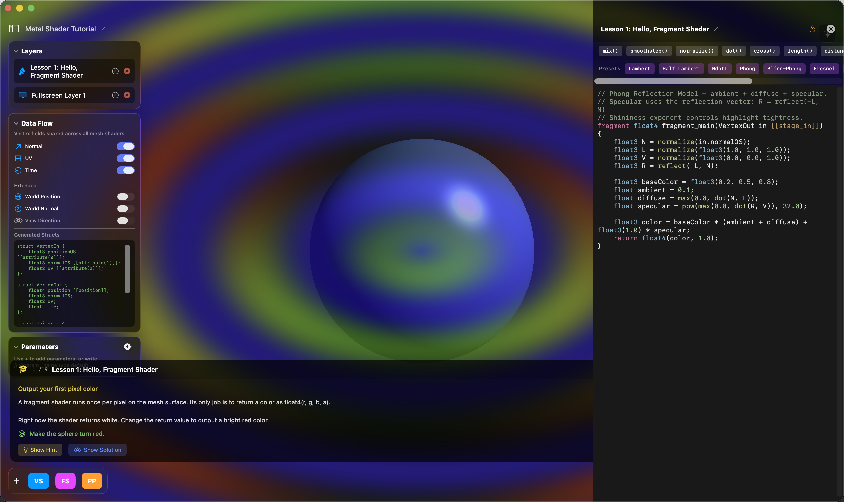 A fullscreen post-processing layer over the mesh pass