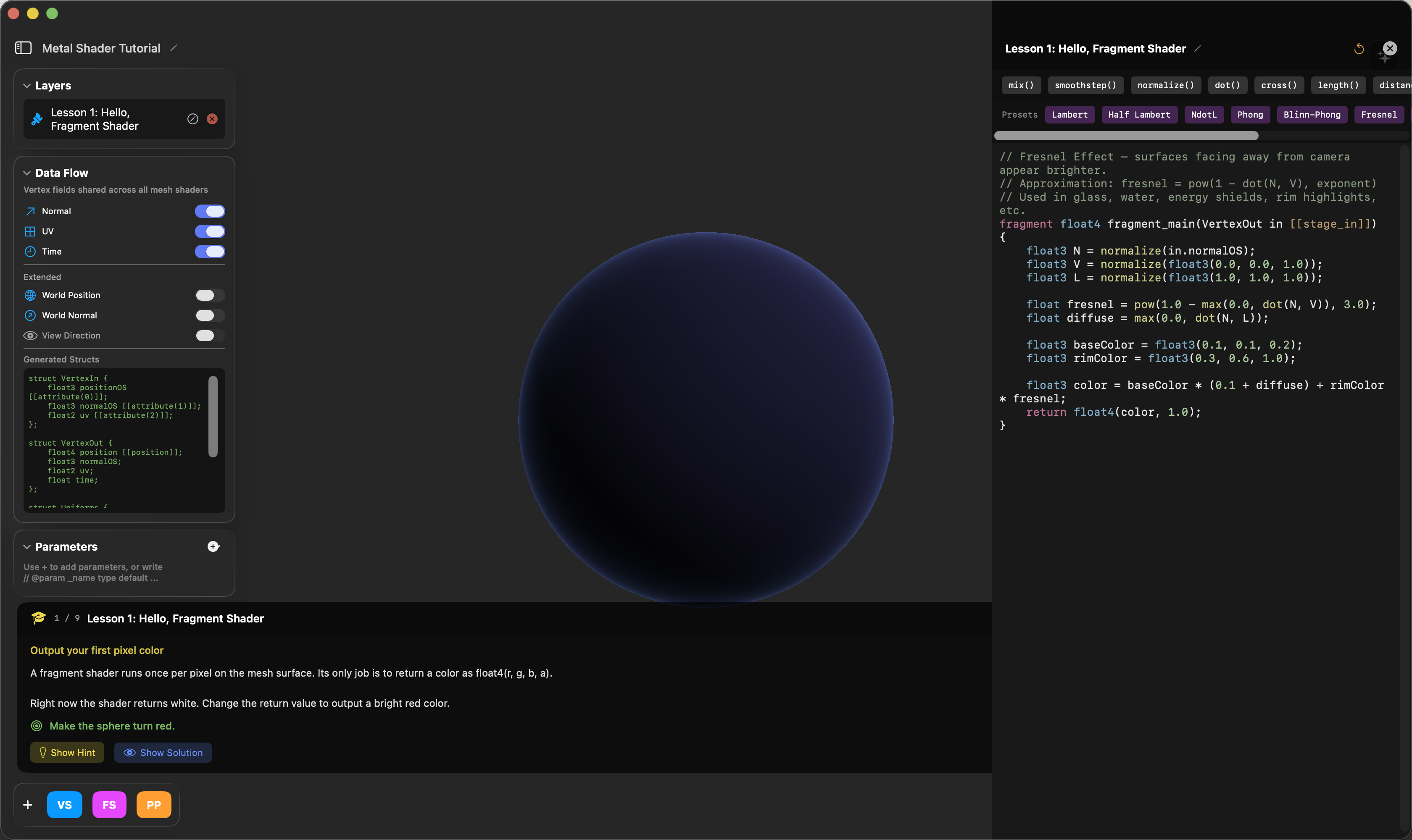 Fresnel rim shading preset